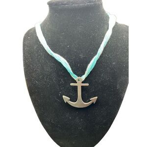 Patty Anderson blue fabric aluminum anchor pendant necklace NWT